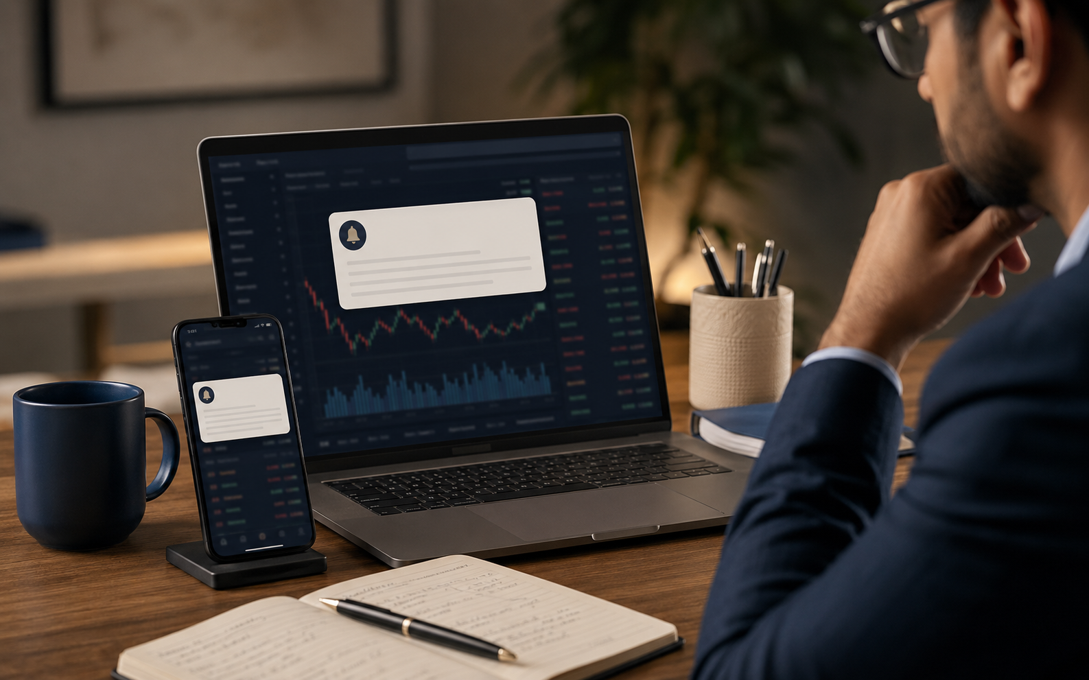 Research analyst reviewing market data and written analysis
